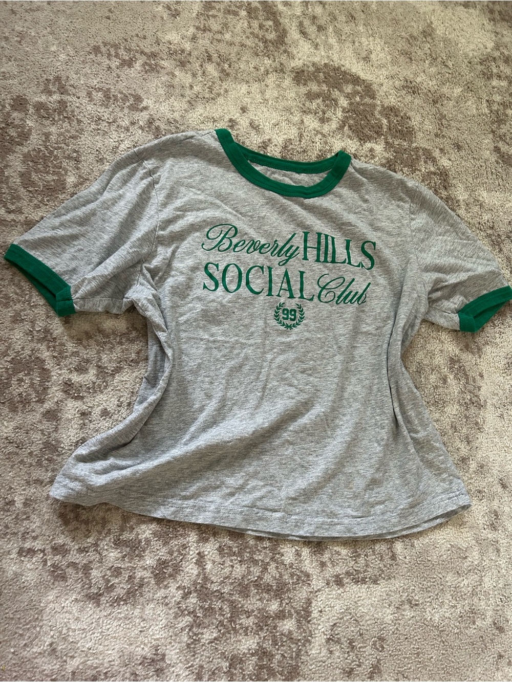 Beverly Hills Social Club Women's Gray & Green Ringer Tee